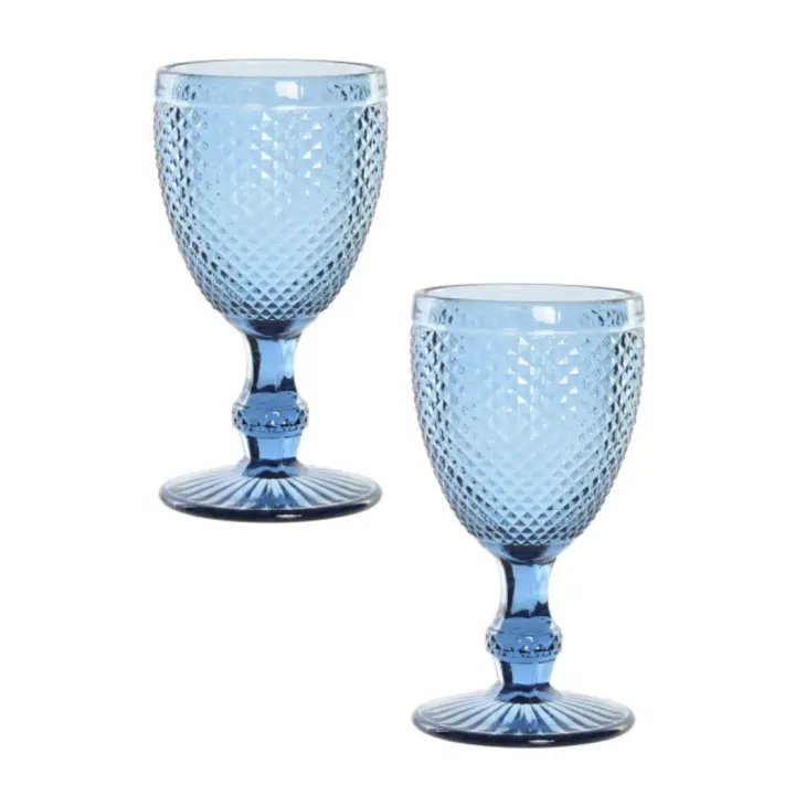 Pack de 2 Copas de Cristal con Grabado Azul Item - 8 x 8 x 15,5 cm - Capacidad 240 mL - Elegantes y Duraderas - Apta para Lavavajillas - Ideal para Vinos y Bebidas - Diseño Sofisticado para Cenas y Celebraciones - 1