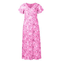 Vestido Largo De Mujer Elegante En Chiffon Floral Con Manga Corta Y Cuello En V A-Line Con Volante Y Cintura Empresarial Para Verano - details 7