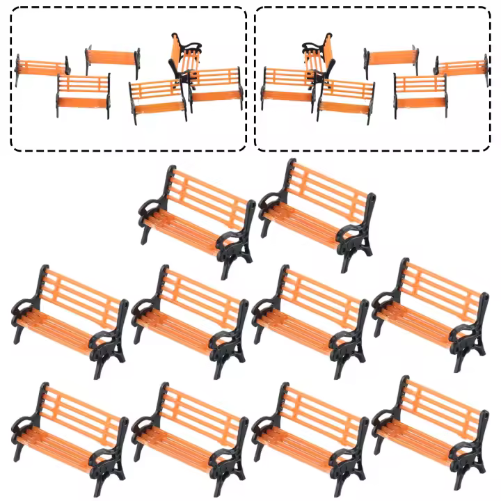 Juego De 10 Piezas De Asientos De Banqueta Para Modelos De Tren HO Escala 1:87 Set Deベンチ Para Escenarios De Ferrocarril Y Parques Decoración De Hogar Y Juguetes Para Niños Material Plástico - 1