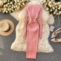 Vestido Bodycon Elegante De Mujer REALEFT Otoño Invierno 2024 Con Cinturón Y Botones De Manga Larga Estilo Casual Longitud Pierna - details 10
