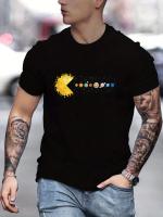Camiseta De Verano Para Hombre 100% Algodón Cómodo Y Suelto Con Impresión De Sistemas Solares Y Planetas Cuello Redondo Manga Corta Top Transpirable - details 1