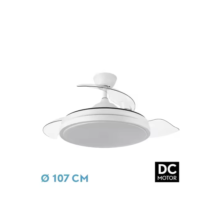 ESCORPION, Fabrilamp Ventilador Escorpion 59w Blanco 3 aspas desplegables 50,107d luz LED CCT 5960lm 3000,4000,6000k Mando Remoto, Temporizador, Memoria, luz LED - Abrila, OFERTA - 1