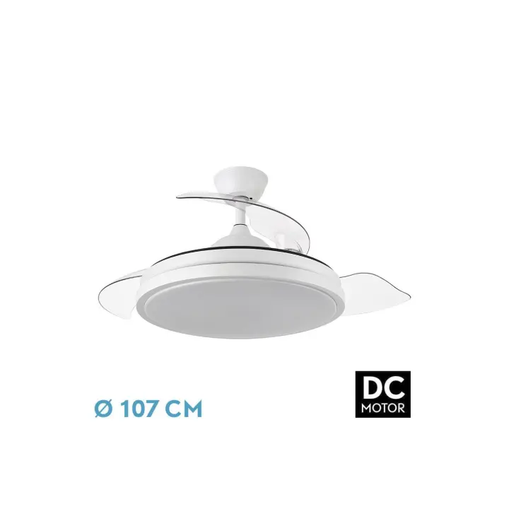 ESCORPION, Fabrilamp Ventilador Escorpion 59w Blanco 3 aspas desplegables 50,107d luz LED CCT 5960lm 3000,4000,6000k Mando Remoto, Temporizador, Memoria, luz LED - Abrila, OFERTA - 1