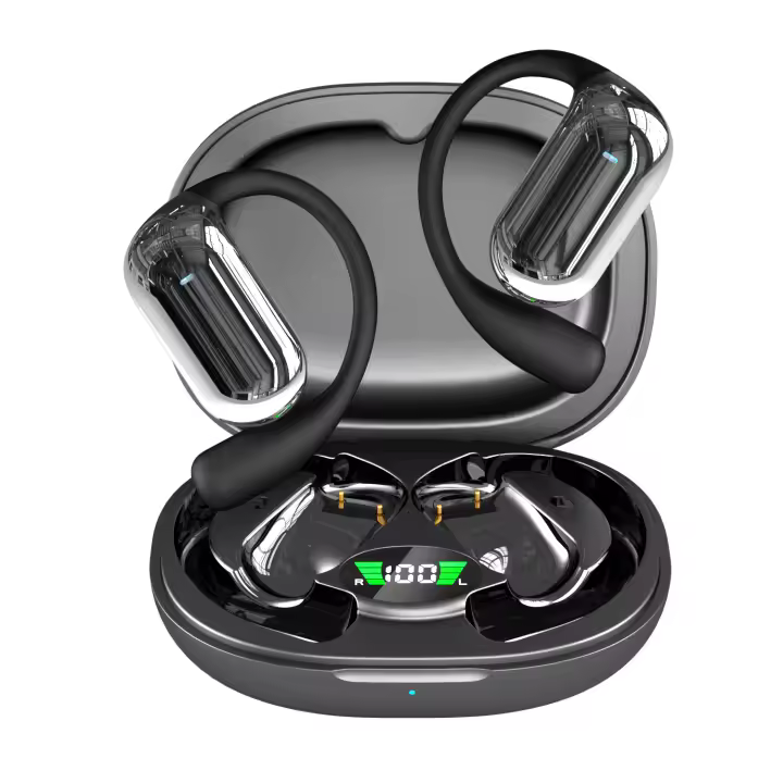 Auriculares Bluetooth 5.4 de conducción ósea abierta, auriculares deportivos con micrófono incorporado en auriculares inalámbricos, caja de carga de Pantalla LED con gancho auricular cómodo, auriculares ipx7 impermeables, adecuados para correr y hacer eje - 1