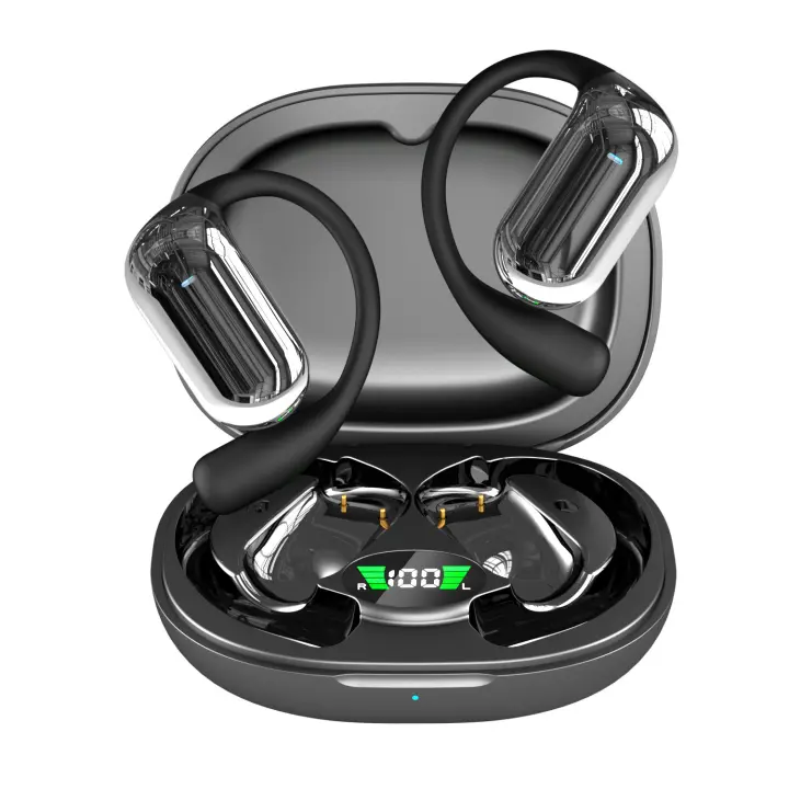 Auriculares Bluetooth 5.4 de conducción ósea abierta, auriculares deportivos con micrófono incorporado en auriculares inalámbricos, caja de carga de Pantalla LED con gancho auricular cómodo, auriculares ipx7 impermeables, adecuados para correr y hacer eje - 1
