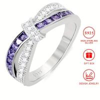 anillo de   925 con circonitas brillantes  , diseño de cruz con circonitas moradas, anillo para dedo femenino, regalo   para fiestas, joyería con   de regalo detalles 0