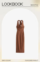 New Women's Fashion Linen Blended Dress Spring/Summer V-Neck Sleeveless Backless Mid-Calf Casual Style Versatile Tight Chest - details 2