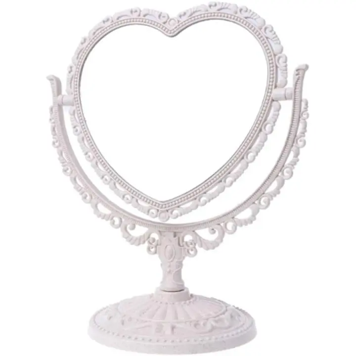 Espejo cosmético simple y encantador en forma de corazón, espejo de tocador giratorio de plástico de doble cara, espejo liviano, espejo para baño y dormitorio (blanco) - 1