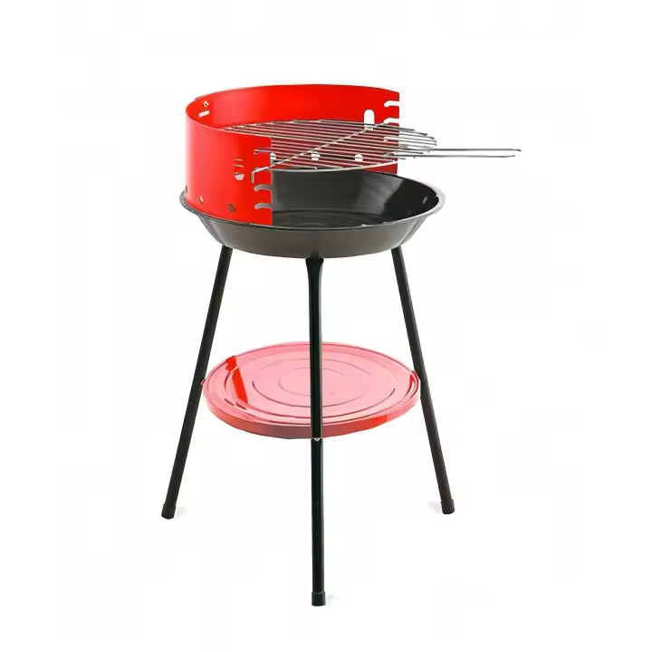 Barbacoa Redonda Algon De Carbón Rojo/negro Ø35x55 Cm  Ø33 ACERO ESMALTADO pARRILLA DE ACERO CROMADO REGULABLE A 4 NIVELES - 1