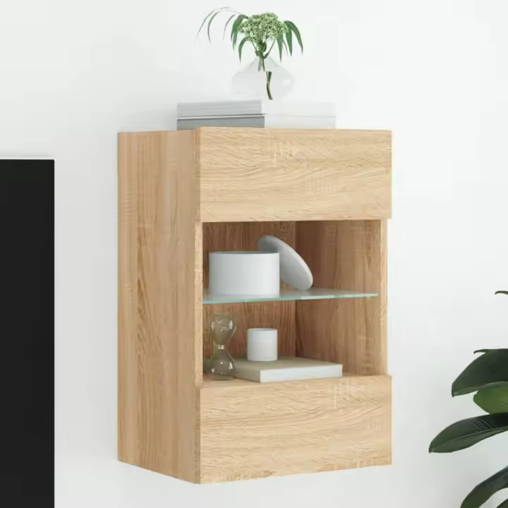vidaXL Mueble de TV de pared con luces LED roble Sonoma 40x30x60,5 cm - 1