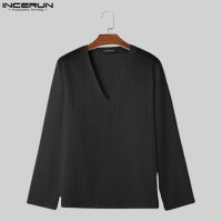 Camiseta De Hombre INCERUN Estilo Coreano 2024 Moda Casual Cuello V Pleated Suelto Manga Larga Cómoda Tallas S-5XL - details 5