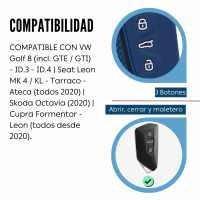 Banner - Funda silicona mando llave del coche 3 botones compatible con VW Golf azul