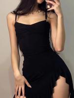 Nuevo Vestido Negro Elegante Y Sexy Para Mujer Verano Sin Mangas Con Abertura Lateral Y Tirantes Cortos Moda Coreana Vintage Para Fiesta Noche - details 5