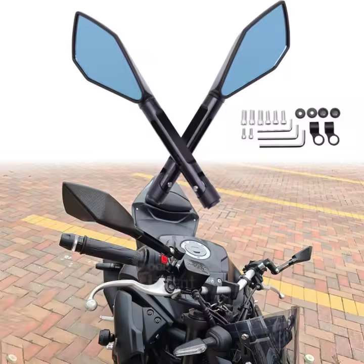 Espejo Lateral Para Motocicleta Universal CNC Espejo Retrovisor Antigolpes Y Anti-reflectante Azul Para SUZUKI GSR400 GSR600 GSR750 Yamaha MT - 1