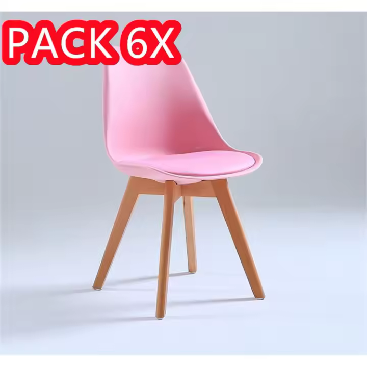 Juego de 6 sillas tulipán con patas de madera, mueble estilo nórdico medieval, con asiento acolchado de cuero sintético, para escritorio, comedor, dormitorio, balcón o restaurante BAR hosteleria, OFICINA Mesa de comedor nórdica  cocina, - 1