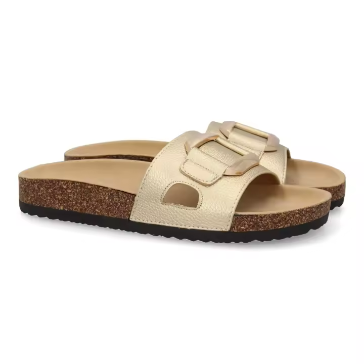 PuntoSalao Sandalias planas doradas cómodas elegantes mujer VR5-1756 - 1