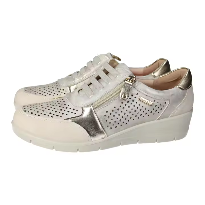 Deportivos marca MYSOFT para mujer en color platino. Tenis con cuña con cordones elásticos, cremallera y plantilla extraible en color platino mysoft de mujer, ligeras para verano - 1