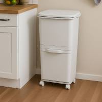 Papelera de reciclaje de clasificación selectiva con pedal, ruedas y asa de doble compartimentos de 38L (24L + 14L) o 42L (24L + 4L + 14L) - details 4