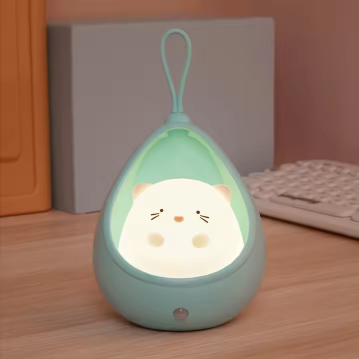 Lámpara nocturna con sensor de control animal lindo para niños silicona LED recargable por USB Luz de pared - 1