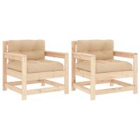 vidaXL Sillones de jardín con cojines 2 uds madera maciza de pino Pino natural, Pino blanco, Pino gris Conjunto Terraza Muebles Jardín Exterior Juego de Muebles de jardín Mueble Jardín Exterior Muebles de Salon Exterior - details 6