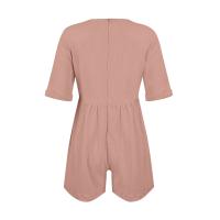 Monos De Verano Casuales Para Mujer Con Hombros Descubiertos Y Mangas Cortas Ruched Estilo Romper De Piernas Largas Con Bolsillos De Poliéster - details 34