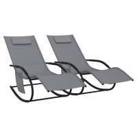 vidaXL Tumbona mecedora 2 unidades de acero y textilene Negro, Gris, Crema Sillas de Exterior Ideal para jardín, playa, piscina, terraza Tumbona Piscina Tumbonas Playa Tumbonas Jardín Exterior - details 3