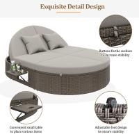 Tumbona de Ratán para dos, Sofá Cama de exterior, Tumbona de Jardín con estante lateral, Tumbona para dos, Mesa plegable para 2, Tumbona de Jardín, Tumbona de Ratán para dos, sofás de exterior ajustables individualmente - details 1