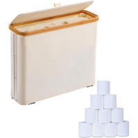 Cesta De Almacenamiento Grande Con Estante Y Porta Papel De 12 Rolls De Tissue Cubierta De Tela Oxford Y Bamboo - details 6