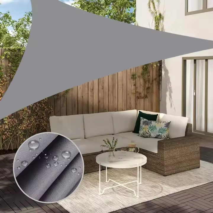 UD - Toldo impermeable 5M para protección solar triangular para jardín, patio, terraza, piscina, camping, con bloqueo UV y privacidad - 1