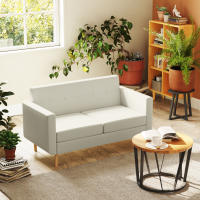 HOMCOM Sofá de 2 Plazas Sofá Tapizado en Lino Sintético Sofá de Salón con Reposabrazos y Patas de Madera Sofá Pequeño Carga 250 kg para Dormitorio Oficina Crema - details 3