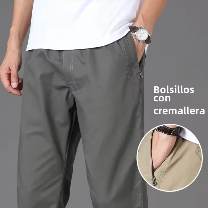 Pantalones Casuales Para Hombre Con Bolsillos Y Cierre De Cremallera Algodón De Alta Calidad Verano Otoño Ajustables Deporte Trabajo Utilidad - 1