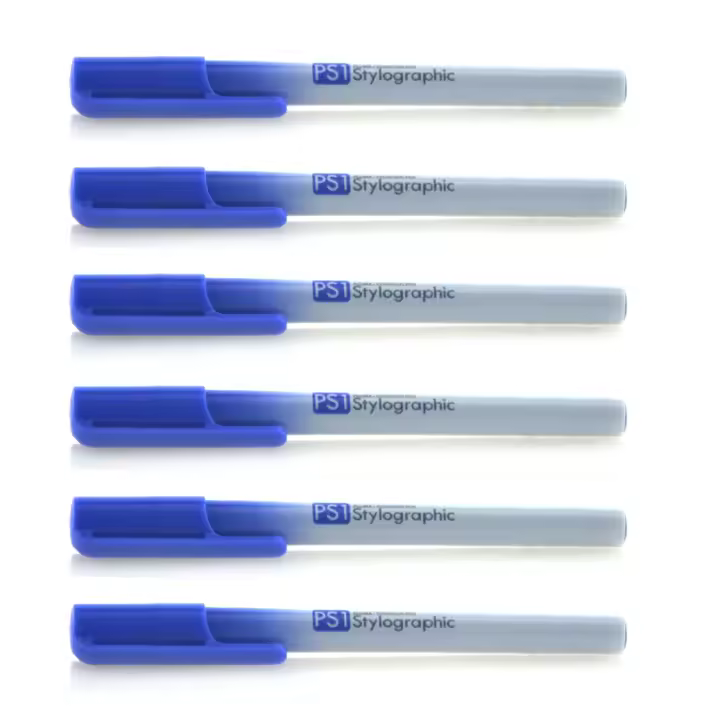 Office Box, Pack de 6 Plumas Estilográfica Desechable de tinta Azul con Punta metálica y visor de tinta, Tinta fluida y escritura suave, Ideal para escribir y lettering. - 1