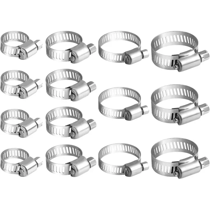 Lot de 14 Petits Colliers de Serrage Assortis en Acier Inoxydable - Plage Réglable de 10-32mm pour Tuyaux Flexibles, Tubes et Entraînement à Vis - 1