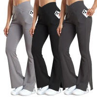 Pantalones De Yoga Para Mujer Con Bolsillos Y Cinturón Crossover Tallas Verdaderas Levantamiento De Glúteos Tights Con Abertura Pierna Activewear De Polyester Y Spandex - details 0