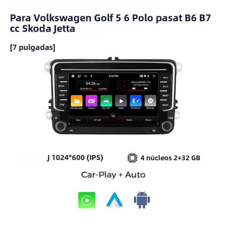 Radio De Coche NaviFly 7" Carplay Android 13 Multimedia Compatible Con VW Volkswagen Skoda Octavia Golf 5 6 Touran Passat B6 Polo Jetta Con Funciones De GPS Y Control De Volante - 1