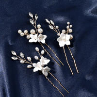 Peinado De Novia Con Three-piece U-shaped Pearl Flower Hairpin Accesorios De Moda Para Mujer Aleación De Aluminio Joyería De Boda - details 6