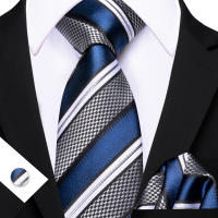 Set De Corbata Y Cufflinks Para Hombre Con Rosas Amarillas Y Rojas Teal Y Gris Rayadas Formal Para Bodas Y Comidas En Party - details 6