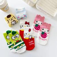 Calcetines Sanrio Hello Kitty Para Mujer 5 Pares Diseño De Dibujos Animados Harajuku Kawaii De Algodón Rosa Calcetines Cortos Casual - details 5
