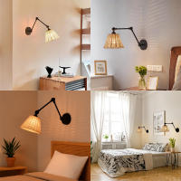 ALPINALUZ Lámpara De Pared Con Brazo Oscilante Con Pantalla De Ratán Estilo Rústica E27 "Raul" - details 0