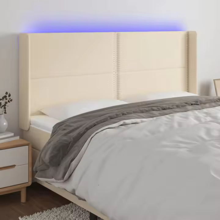 vidaXL Cabecero con LED de tela color crema 203x16x118/128 cm - 1