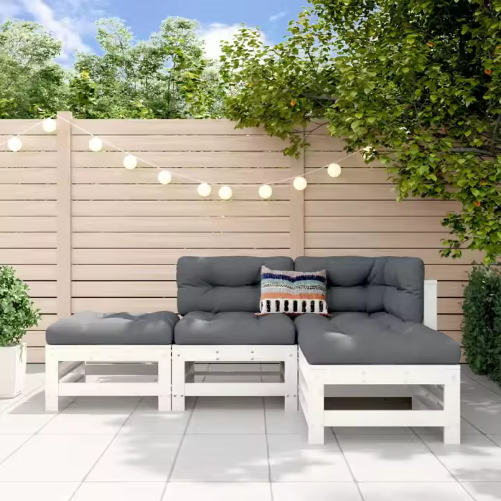 vidaXL Juego de muebles de jardín 4 pzas madera maciza de pino blanco - 1