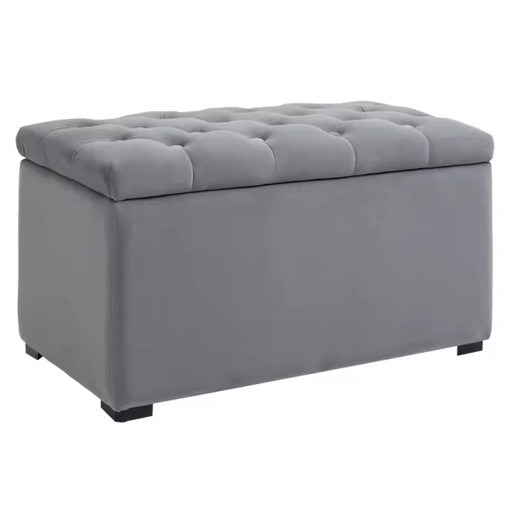 HOMCOM Banco 3 Piezas con Espacio de Almacenamiento, 2 Taburetes, Tapizado, Cómoda, Reposapiés, Caja de Almacenamiento, Reposapiés, Plegable, Capacidad hasta 130 kg, Material de Microfibra, Espuma, Material de Madera, Gris Claro, 75 x 40 x 42cm - 1
