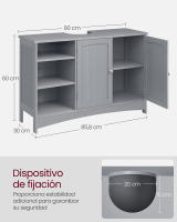 Mueble bajo Lavabo Extra Largo - Con 2 Puertas y Estantes Ajustables, Compartimentos Abiertos, Ideal para Baño, 90x30x60 cm - details 15