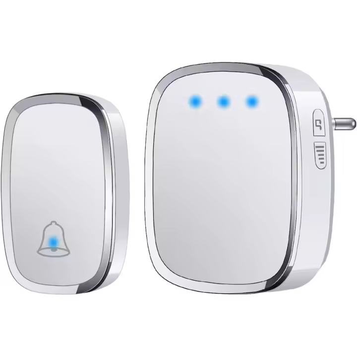 Timbre inalámbrico, IP44 Dua Resistant, éxito de 300 m, indicador LED, 1 transmisor Y 2 receptores, 5 grados de Volumen ajustables, 36 melodías - 1