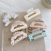 Pinza Para El Cabello De Acrílico Con Lazo Floral Y Cuadros En Color Crema Para Mujeres Y Niñas Accesorios De Cabello Heart Crab Shark Clips - details 4