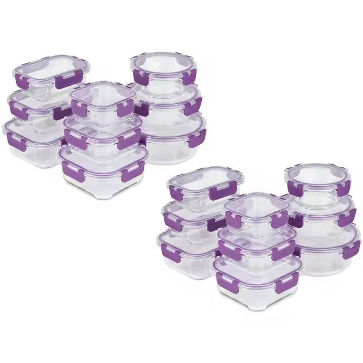 Recipientes de Cristal para Alimentos de Gran Capacidad - 36 Piezas (18 recipientes y 18 tapas) - Apto para lavavajillas, Microondas y congelador - A prueba de fugas y sin BPA - Aprobado por la FDA y el FSC - 1