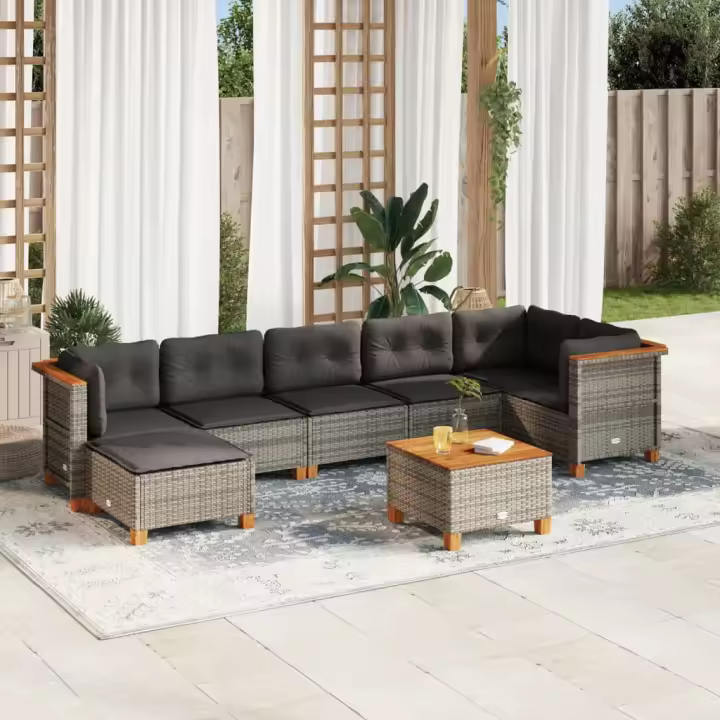 vidaXL Set de sofás de jardín 8 pzas y cojines ratán sintético gris - 1