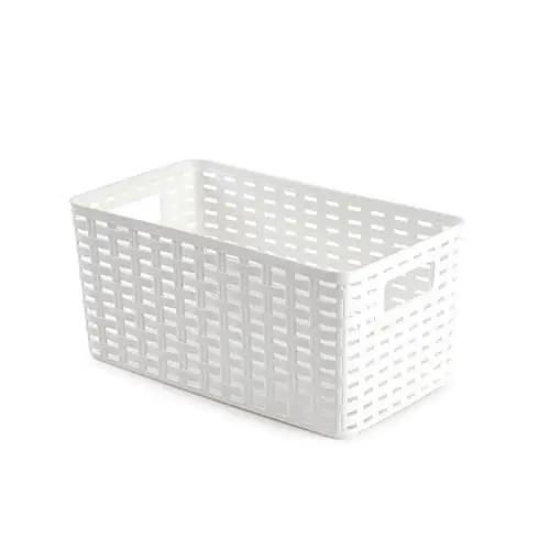 CABLEPELADO Cesta de Almacenamiento Organizador | Cesta de Almacenaje Multiuso | Caja Organizadora | Cesta de baño | 13 cm Altura x 28 cm Largo x 15 cm Ancho | Capacidad 5 litros | Rattan | Blanco - 1
