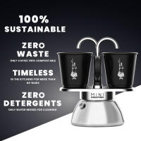 Cafetera Bialetti Clásica y de Inducción Italiana + REGALO (café molido 100gr) - Mini Express Italiana 2 Tazas - 95 Ml - Aluminio y Acero de Alta Calidad - Negro para Uso en Cocina (incluye Tacitas) - details 1