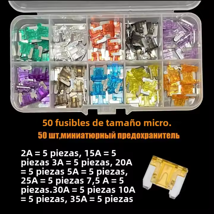 Kit De Fusibles Para Coche Medio Mini Con Almacenamiento 2A/3A/5A/7.5A/10A/15A/20A/25A/30A/35A Amperio Set De Fusibles De Hoja - 1
